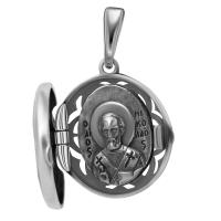 Образок (медальон) "Николай Чудотворец" нательный полый, круглый, чернение 181-0070