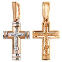 Позолоченный нательный крестик из серебра 181-0028, родирование