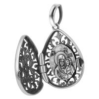 Образок (медальон) "Казанская Божия Матерь" нательный полый, "капелька", чернение 181-0076