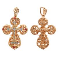 Позолоченный нательный крестик из серебра 181-0017, двусторонний, родирование, с фианитами