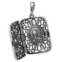 Образок (медальон) "Николай Чудотворец" нательный полый, прямоугольный, чернение 181-0074