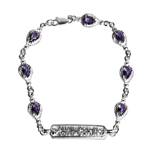 Браслет серебряный с сиреневыми фианитами 19-0114