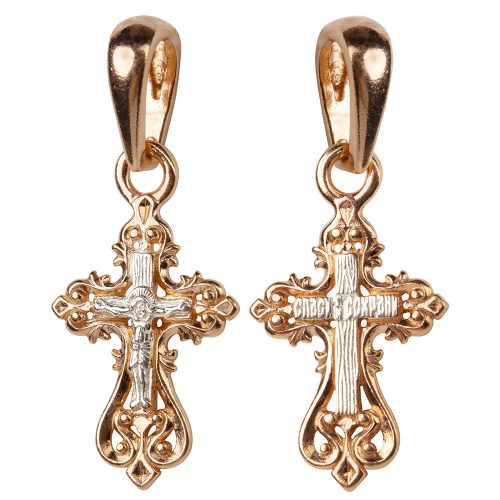 Позолоченный нательный крестик из серебра 19-0100, литье