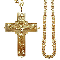 Крест-мощевик наперсный серебряный с цепью, позолота 29-0900