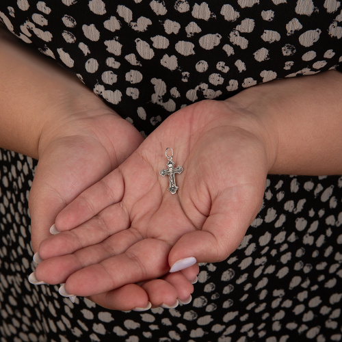 Нательный крестик серебряный 19-0046, литье, частичное чернение фото 6