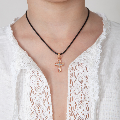 Позолоченный нательный крестик из серебра №10, родирование 181-0033 фото 5