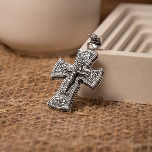 Нательный крестик серебряный 181-0057, чернение, большой фото 3