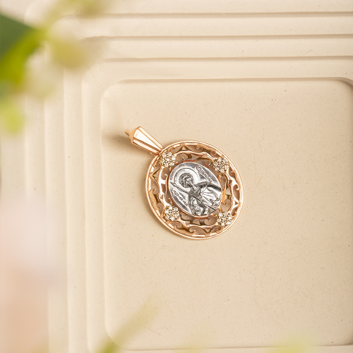 Серебряный образок (медальон) с позолотой, с ликом великомученика Георгия Победоносца 181-0001, родирование, с фианитами фото 4