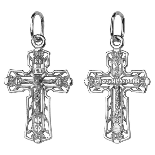Нательный крестик серебряный 19-0024, литье, родирование