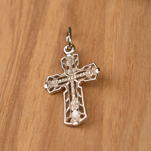 Нательный крестик серебряный 19-0024, литье, родирование фото 3