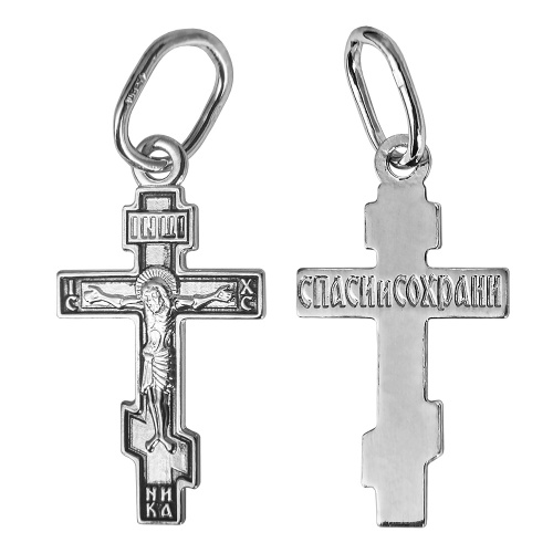 Нательный крестик серебряный 19-0096, штамп, частичное чернение