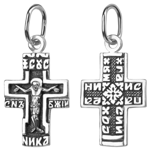 Нательный крестик серебряный 19-0051, литье, частичное чернение