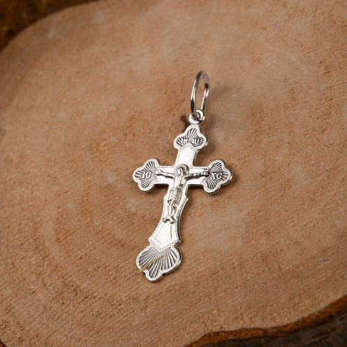 Нательный крестик серебряный 19-0045, штамп, частичное чернение фото 3
