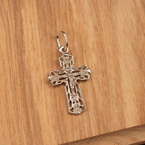 Нательный крестик серебряный 19-0024, литье, родирование фото 4