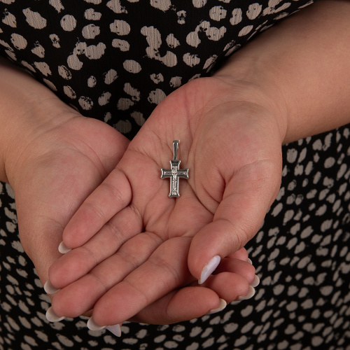 Нательный крестик серебряный 19-0053, литье, частичное чернение фото 6