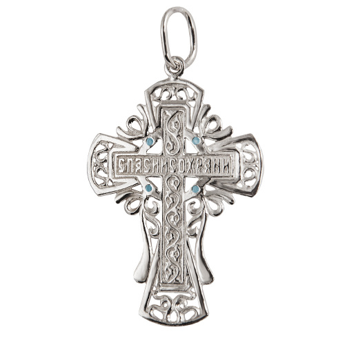 Нательный крестик серебряный 19-0071 с фианитом, литье фото 3
