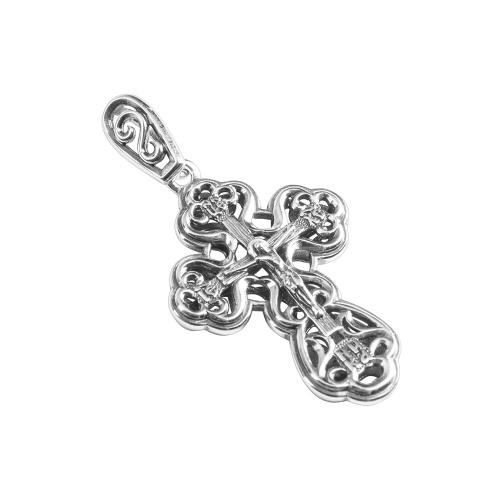 Нательный крестик серебряный 181-0048, двусторонний, чернение фото 4