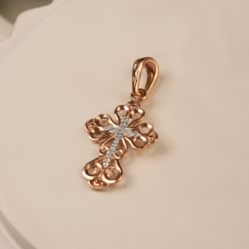 Позолоченный нательный крестик из серебра 19-0099, литье фото 6