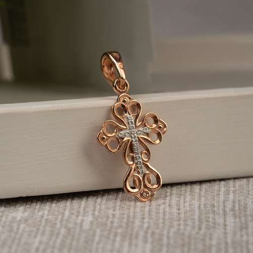 Позолоченный нательный крестик из серебра 19-0099, литье фото 4