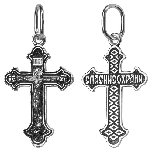 Нательный крестик серебряный 19-0046, литье, частичное чернение