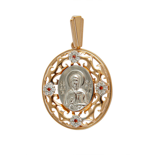 Образок серебряный с ликом блаженной Матроны Московской 181-0006, позолота, родирование, с фианитами