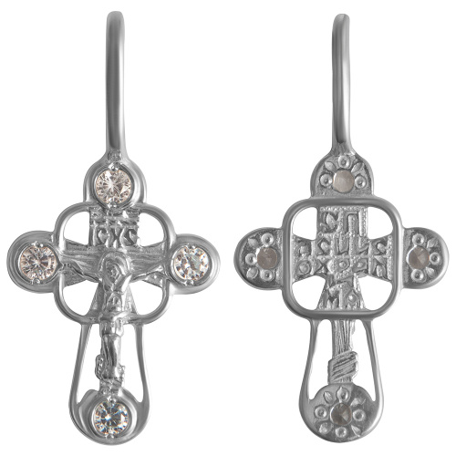 Нательный крестик серебряный 19-0095 с фианитом, литье