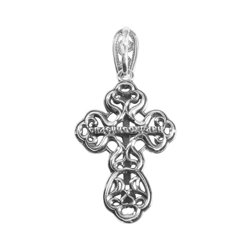 Нательный крестик серебряный 181-0048, двусторонний, чернение фото 2
