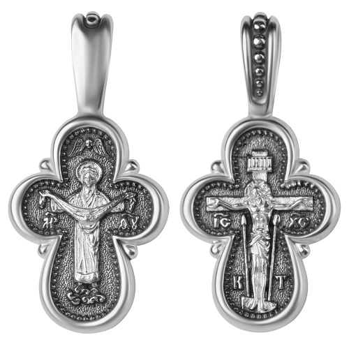 Нательный крестик серебряный 19-0050, литье, частичное чернение