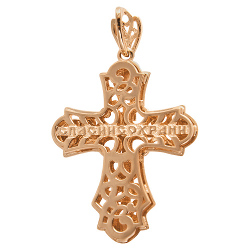 Позолоченный нательный крестик из серебра 181-0014, двусторонний, родирование фото 6