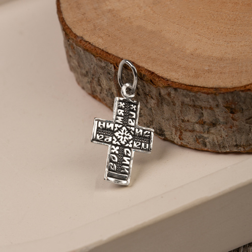 Нательный крестик серебряный 19-0051, литье, частичное чернение фото 3