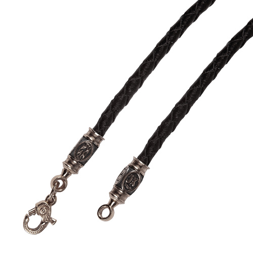 Гайтан кожаный с серебряным замком 4-0003, чернение фото 5