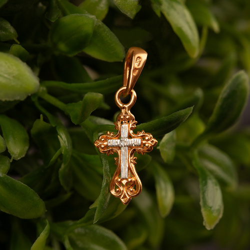 Позолоченный нательный крестик из серебра 19-0100, литье фото 3