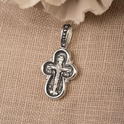 Нательный крестик серебряный 19-0050, литье, частичное чернение фото 3 Нательный крестик серебряный 19-0050, литье, частичное чернение фото 3