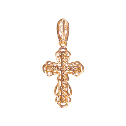 Позолоченный нательный крестик из серебра 181-0032, родирование фото 3