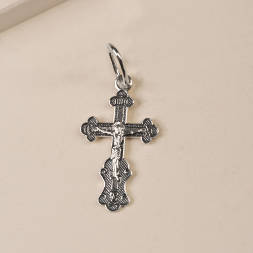 Нательный крестик серебряный 19-0008, штамп, частичное чернение фото 5