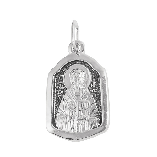 Образок серебряный с ликом святителя Николая Чудотворца 19-0074, литье, частичное чернение