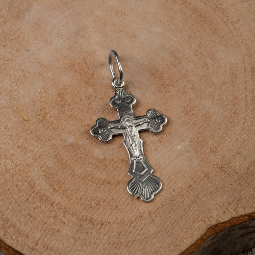 Нательный крестик серебряный 19-0045, штамп, частичное чернение фото 4