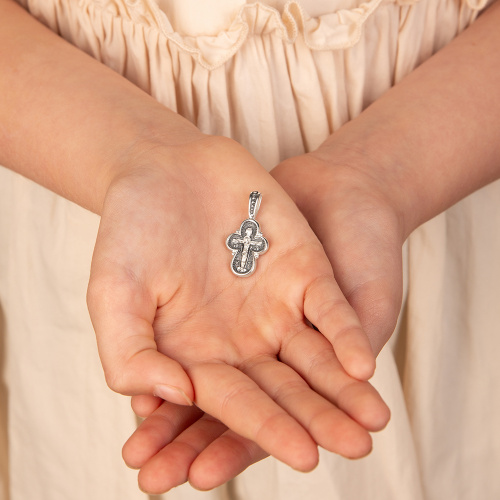 Нательный крестик серебряный 19-0050, литье, частичное чернение фото 7 Нательный крестик серебряный 19-0050, литье, частичное чернение фото 7