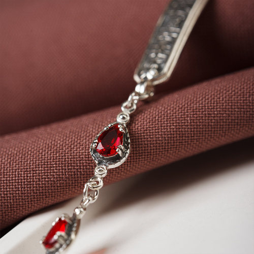 Браслет серебряный с красными фианитами 19-0115 фото 4