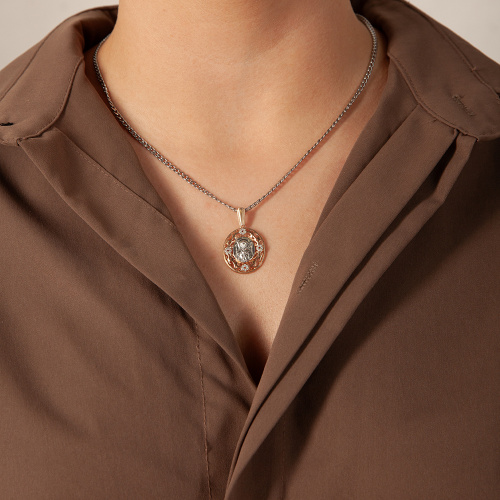 Серебряный образок (медальон) с позолотой, с ликом великомученика Георгия Победоносца 181-0001, родирование, с фианитами фото 6