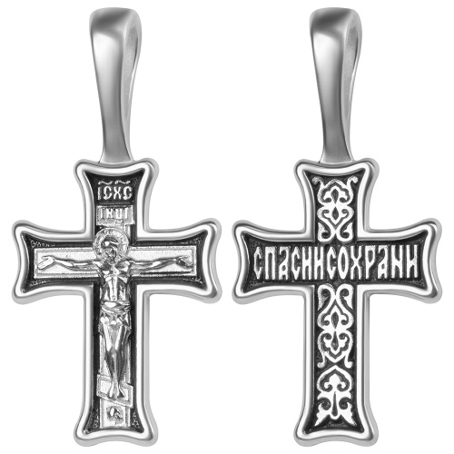 Нательный крестик серебряный 19-0053, литье, частичное чернение