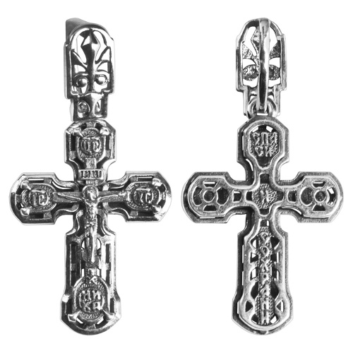 Нательный крестик серебряный №15, двусторонний, чернение 181-0038