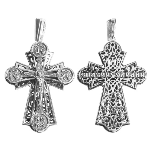 Нательный крестик серебряный 181-0044, двусторонний, чернение фото 4