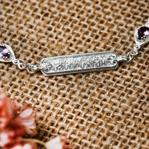 Браслет серебряный с сиреневыми фианитами 19-0114 фото 3