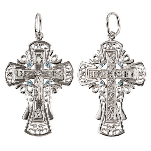 Нательный крестик серебряный 19-0071 с фианитом, литье