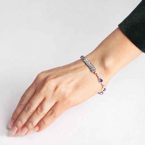 Браслет серебряный с сиреневыми фианитами 19-0114 фото 6