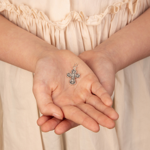 Нательный крестик серебряный 19-0018, литье, частичное чернение фото 7