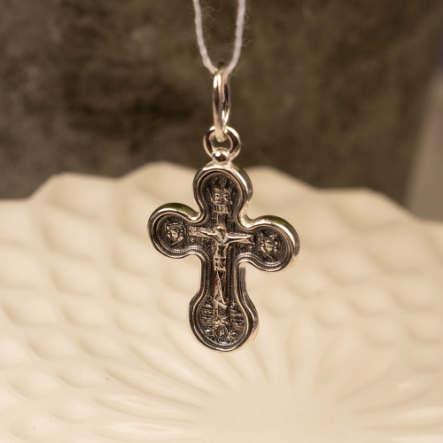 Нательный крестик серебряный 19-0018, литье, частичное чернение фото 3