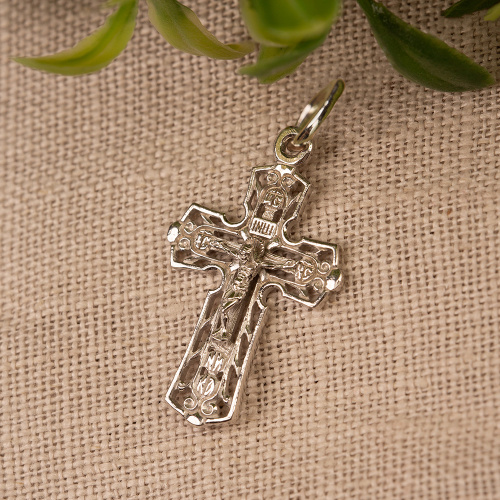 Нательный крестик серебряный 19-0024, литье, родирование фото 2