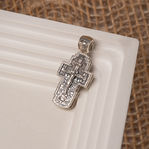 Нательный крестик серебряный 181-0060, чернение, малый фото 4